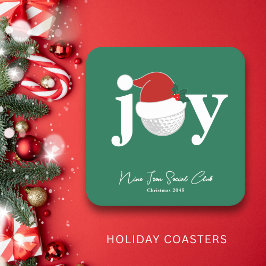 Golfklubb Holiday Joy Typografi Festiv Grön Underlägg Papper Kvadrat