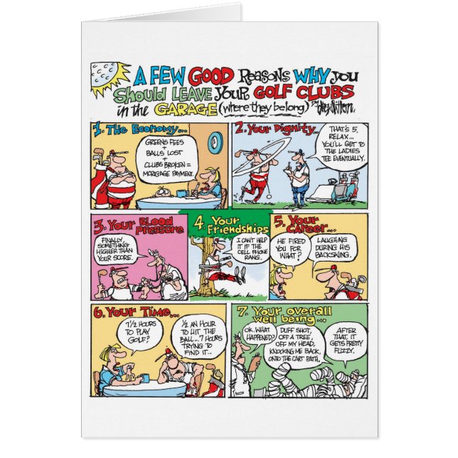 Golfklubbar i garage hälsningskort (Framsidan)
