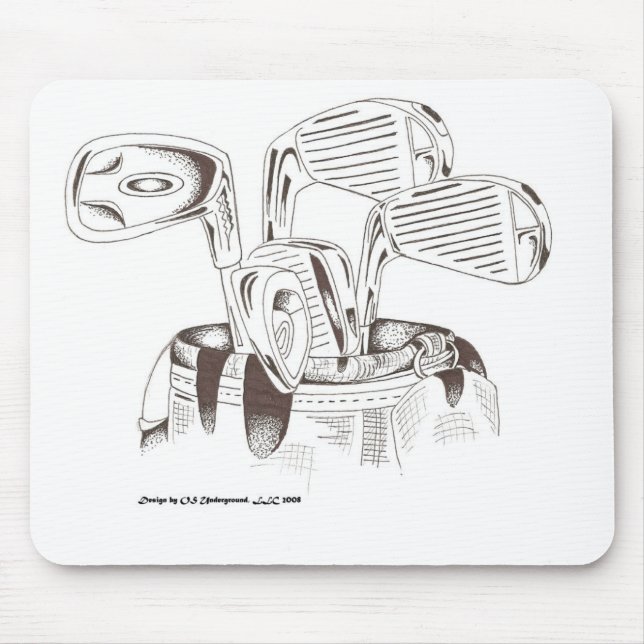 Golfklubbar i svart & vit - musen vadderar musmatta (Framsidan)