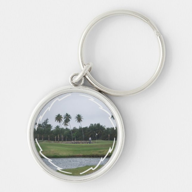 Golfklubbhus Keychain Rund Silverfärgad Nyckelring (Framsidan)