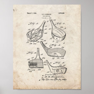 Golfklubbhuvudpatent - gammal Look Poster