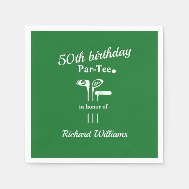 Golfklubbor Par Tee Grön Vit Mäns 50-årsdag Pappersservett (Framsidan)