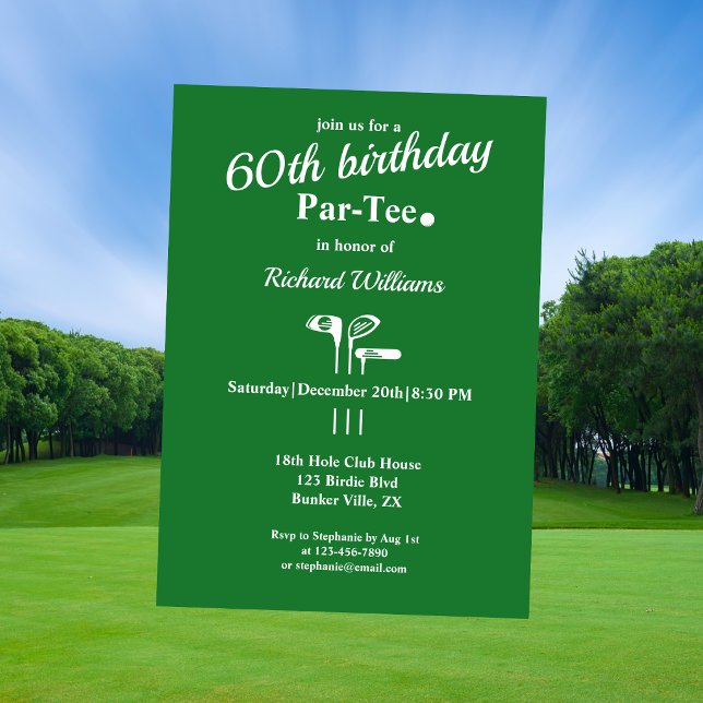 Golfklubbor Par Tee Grön Vit Mäns 60-årsdag Inbjudningar (Skapare uppladdad)