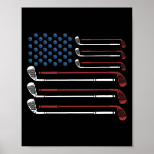 Golfklubbor Usa Flagga Röd Vit Och Blå Poster