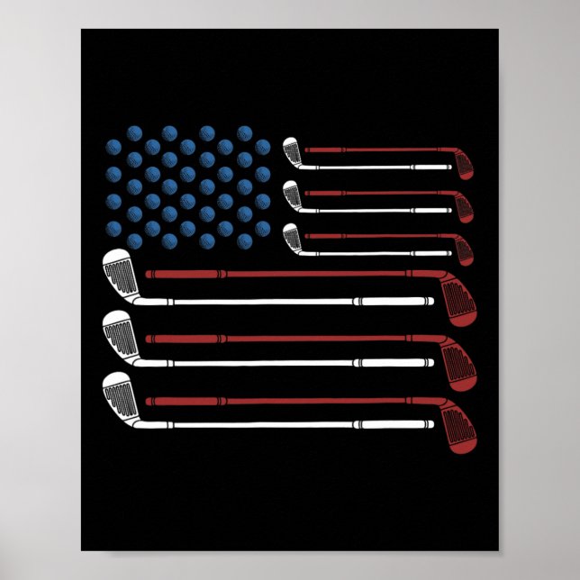 Golfklubbor Usa Flagga Röd Vit Och Blå  Poster (Framsidan)