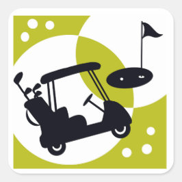 Golfkort, klubbar och gröntar fyrkantigt klistermärke