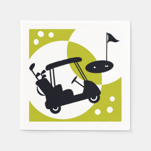 Golfkort, klubbar och gröntar pappersservett