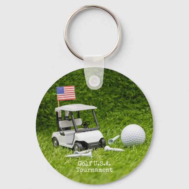 Golfkort och boll med flagga Amerika Nyckelring (Framsida)