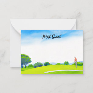 Golfkurs med Namn för golfvattenfärgsetikett Anteckningskort