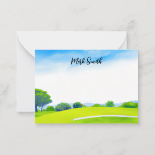 Golfkurs med Namn för golfvattenfärgsetikett Anteckningskort