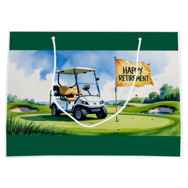 Golfkurs med texten Lycklig Pension på grönt (Framsidan)