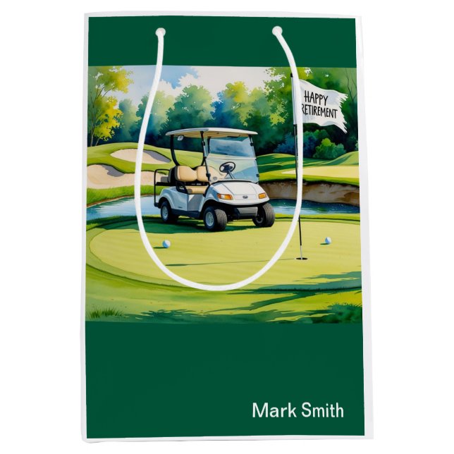 Golfkurs med texten Lycklig Pension på grönt (Framsidan)