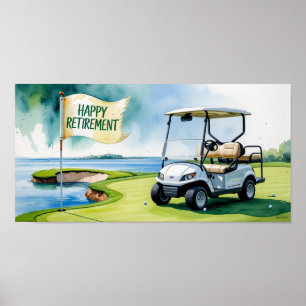 Golfkurs med texten Lycklig Pension på grönt Poster