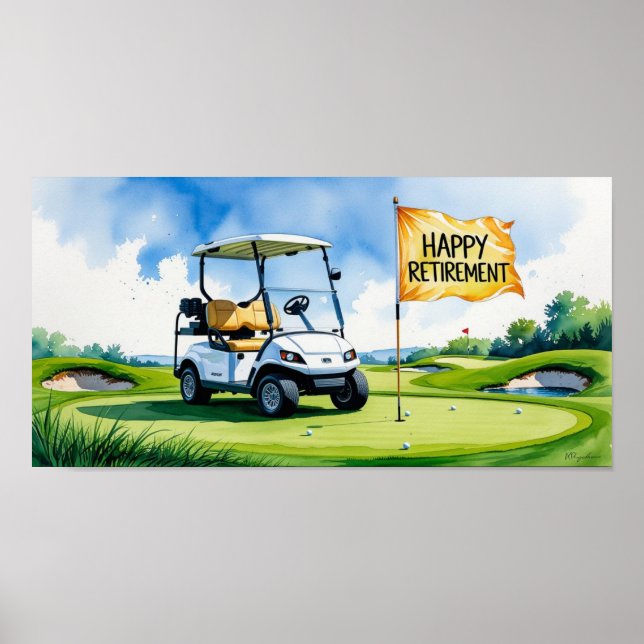 Golfkurs med texten Lycklig Pension på grönt Poster (Framsidan)