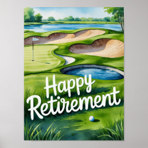 Golfkurs med texten Lycklig Pension på grönt Poster