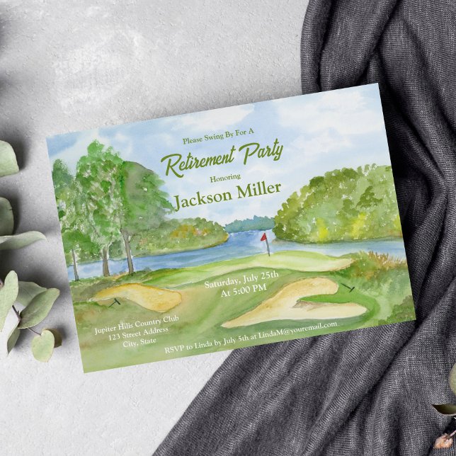 Golfkurser i vattenfärg med Vatten Pension Party Inbjudningar (Skapare uppladdad)