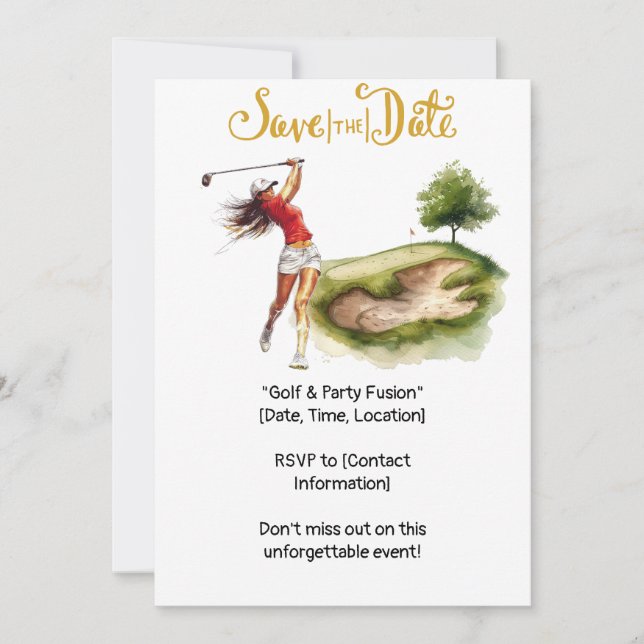 Golfkvinna golfer är golfspelare på grönt inbjudningar (Framsida)