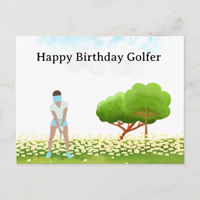 Golfkvinna spelar golf  Födelsedags golfare Kort (Framsida)