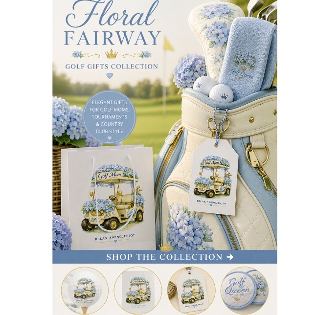 Golfmamma Hydrangea Blommig Golfkärra (Elegant golf gifts for women  hydrangea golf accessories, boutique style & country club charm)