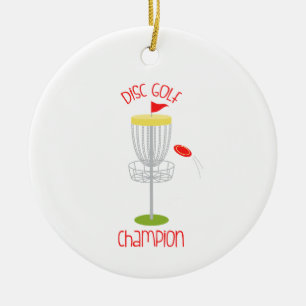 Golfmästare på disk julgransprydnad keramik