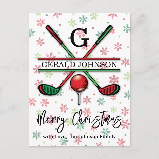 Golfmonogramm Glad jul-Holiday design Vykort (Framsida)