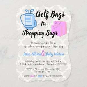 Golfpåsar eller Shopping bag Gender Reveal Inbjuda Inbjudningar