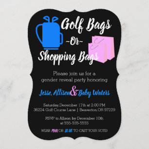Golfpåsar eller Shopping bag Gender Reveal Inbjuda Inbjudningar