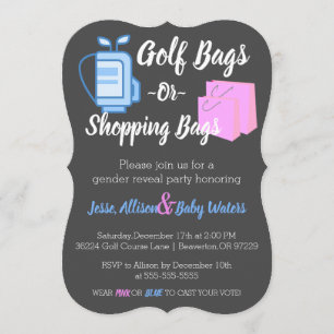 Golfpåsar eller Shopping bag Gender Reveal Inbjuda Inbjudningar