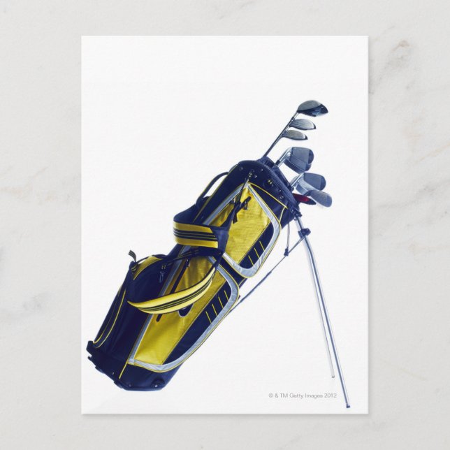 Golfpåse med klubbar på vit bakgrund vykort (Framsida)