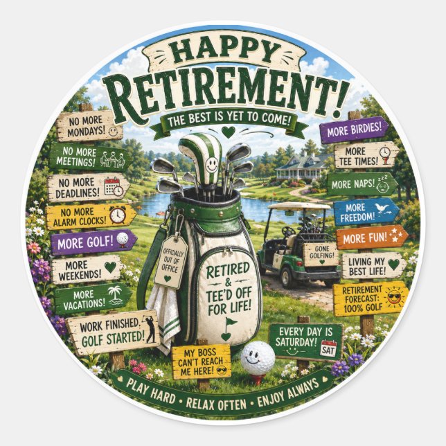 Golfpensionär tema  runt klistermärke (Framsida)