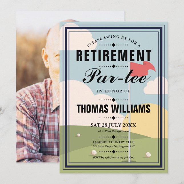 Golfpensionärsfest Foto Inbjudningar (Fram/baksida)