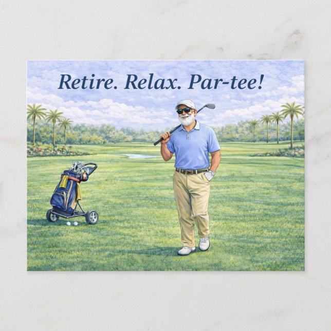 Golfpensionärsspel. Set. Pensionerad golfares minn Vykort (Framsida)
