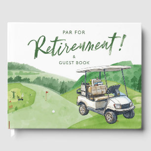 Golfpensionering med öl på golfvagn gästböcker
