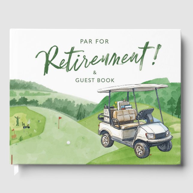Golfpensionering med öl på golfvagn  gästböcker (Framsida)