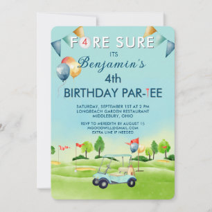 Golfpojken Fjärde 4-års Födelsedags Par-Tee Inbjudningar