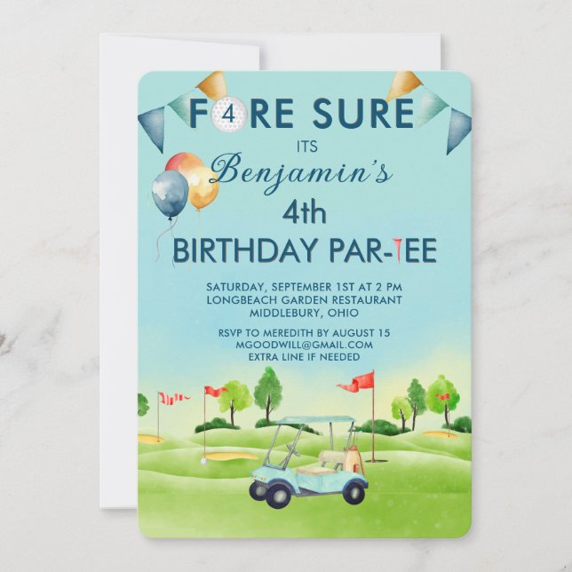 Golfpojken Fjärde 4-års Födelsedags Par-Tee   Inbjudningar (Framsida)