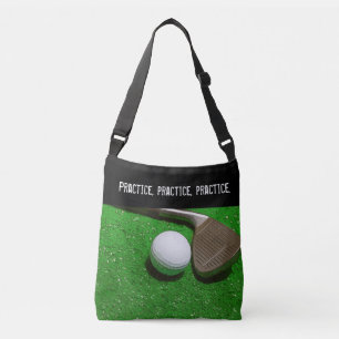 Golfpraxis med boll och klubb axelväska