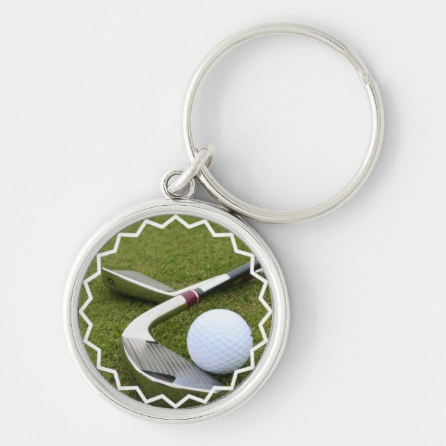 Golfspel Keychain Rund Silverfärgad Nyckelring (Framsidan)