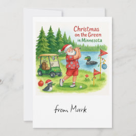 Golfspelande jultomte Golfar i Minnesota Sjöutsikt Julkort