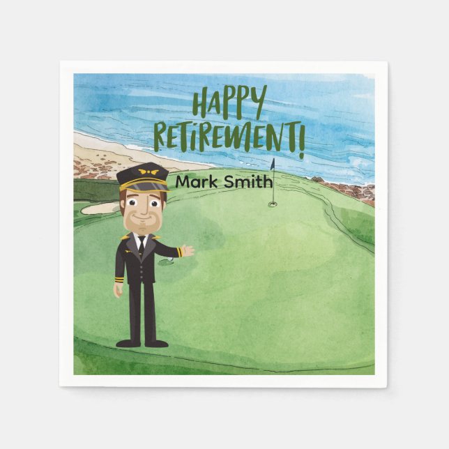 Golfspelande pilotens pensionsfest på golfbanan pappersservett (Framsidan)