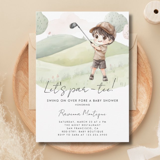 Golfspelande Pojke Låter Par-Tee Baby Shower Inbjudningar (Skapare uppladdad)