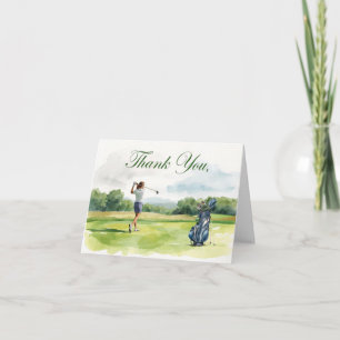 Golfspelare golfar på banan tack kort