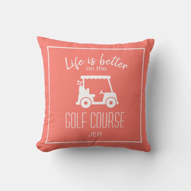 Golfspelare Golfbana Citat Livet är bättre Korall Kudde (Framsida)