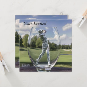Golfspelare i en glastumlare med golfbana, inbjudningar