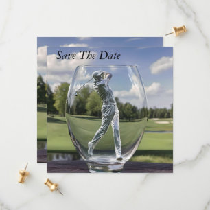 Golfspelare i en glastumlare med golfbana, spara datumet