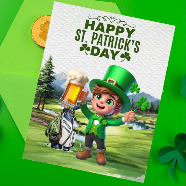 Golfspelare med öl och treklöver St. Patrick's Day Julkort (Skapare uppladdad)