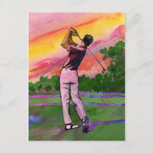 Golfspelare på fält vykort