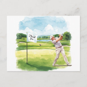 Golfspelare på golfbana vattenfärg tackkort vykort