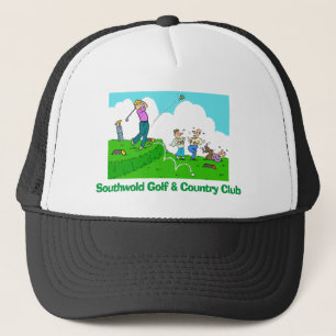 Golfspelare spelar golf och slår dåligt från tee. keps