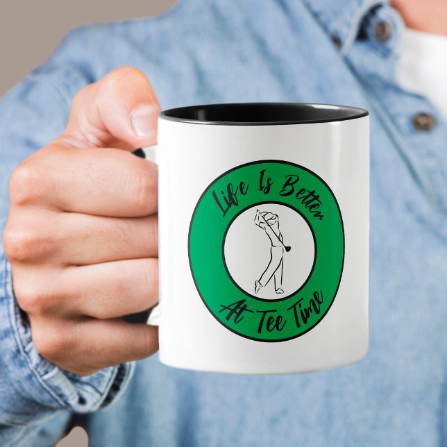 Golfspelare Tee-tid Humor Roligt Sport Puns Svart  Mugg (Golfer Tee Time Humor Funny Men's Sports Pun Black Green Mug)